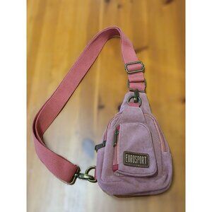 Eurosport Crossbody Bag Washed Look Canvas Berry Pink Urban Sling Pockets